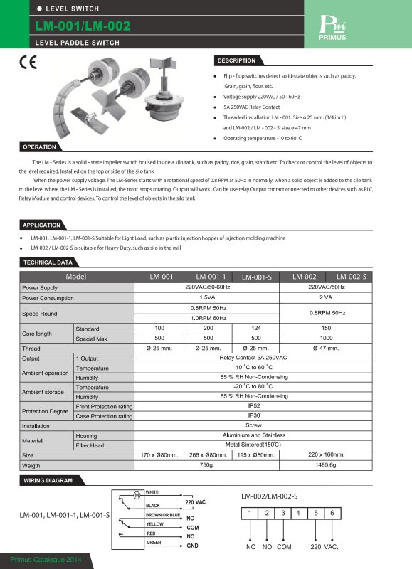 LM-002: Công tắc báo mức chất rắn/ LM-002: Level Paddle Switch