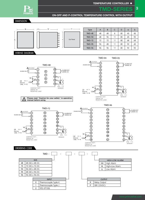 TMD-Series: Bộ điều khiển nhiệt độ/ON-OFF And P-Control Temperature Control With Output Primus-Thailand Chính hãng