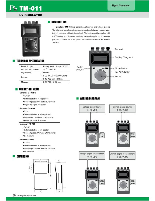 Datasheet Bộ phát tín hiệu dòng áp Primus TM-011